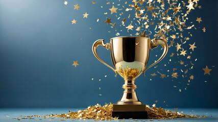Golden trophy with confetti in the background, highlighting a symbol of achievement and celebration.