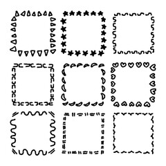 Hand drawn sketch frame vector. Simple doodle rectangle frame. Hand drawn doodle border element for text quote. Pencil brush stroke style. Vector illustration