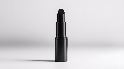Obraz premium Matte Lipstick Tube: A matte black lipstick tube standing upright on a white background, with minimal reflections and clean lines. 