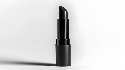 Obraz premium Matte Lipstick Tube: A matte black lipstick tube standing upright on a white background, with minimal reflections and clean lines. 