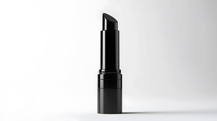 Obraz premium Matte Lipstick Tube: A matte black lipstick tube standing upright on a white background, with minimal reflections and clean lines. 