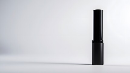 Obraz premium Matte Lipstick Tube: A matte black lipstick tube standing upright on a white background, with minimal reflections and clean lines. 