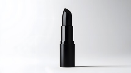 Obraz premium Matte Lipstick Tube: A matte black lipstick tube standing upright on a white background, with minimal reflections and clean lines. 