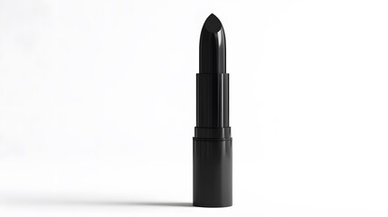 Obraz premium Matte Lipstick Tube: A matte black lipstick tube standing upright on a white background, with minimal reflections and clean lines. 