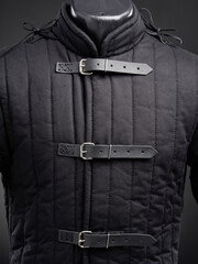 Historical fashion. Medieval knight cloth. Padded jacket gambeson.