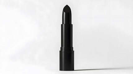 Obraz premium Matte Lipstick Tube: A matte black lipstick tube standing upright on a white background, with minimal reflections and clean lines. 