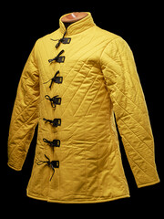 Historical fashion. Medieval knight cloth. Padded jacket gambeson.