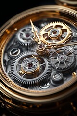 Close-up of an intricate mechanical watch with golden gears and fine details.