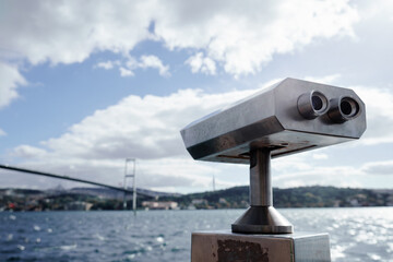 Coin Operated Binocular viewer next to the waterside promenade in Istanbul looking out to the Bay and city.