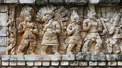 Obraz premium The ancient stone carvings of Chichen Itza, depicting Mayan deities and celestial events.