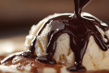 Chocolate Sauce Drizzled on Vanilla Ice Cream