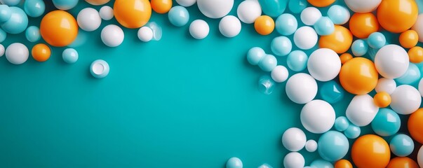 Colorful spheres on a vibrant teal background create an engaging and playful ambiance suitable for various creative projects.