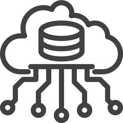 Simple vector cloud data circuit outline icon on white background