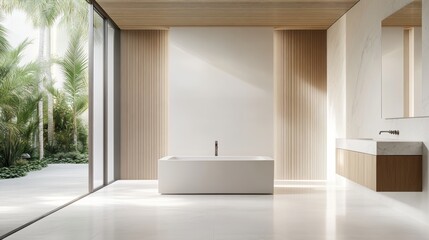 Modern minimalist bathroom featuring a freestanding bathtub , luxury bathroom
