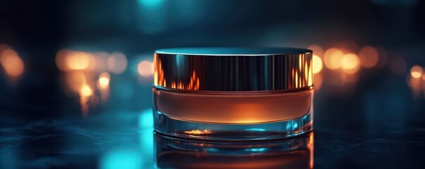 Fototapeta premium Luxury Glass Jar with Cream on Dark Background
