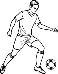 soccer player kicking ball line art vector illustration