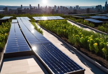 dynamic solar panel installation showcased vibrant urban natural settings bright colors unique perspectives, aesthetic, architecture, clean, community