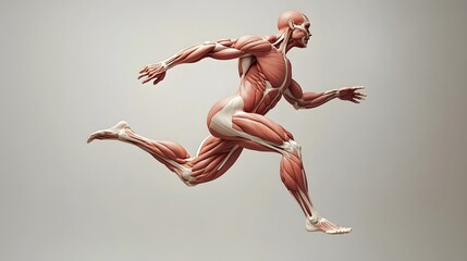 Naklejka premium Muscular System During a Jump: A depiction of the muscular system during a vertical jump, showcasing the explosive power of the leg and core muscles. 