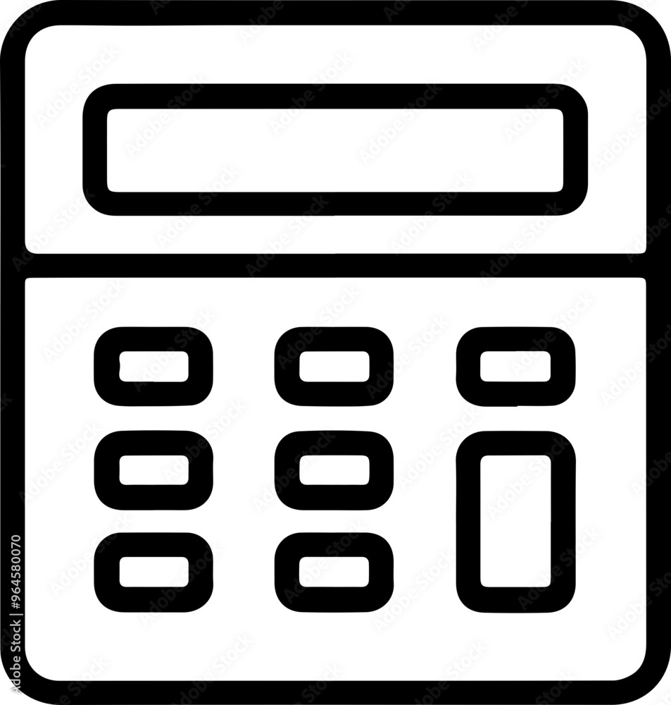 Poster black and white outline of a calculator with buttons and display screen.