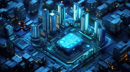 Cityscape on Circuit Board