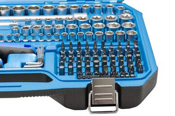 Socket wrench toolbox isolated on white background close up