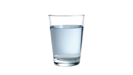 Crystal-clear glass of water, isolated on pure white background, reflecting the light