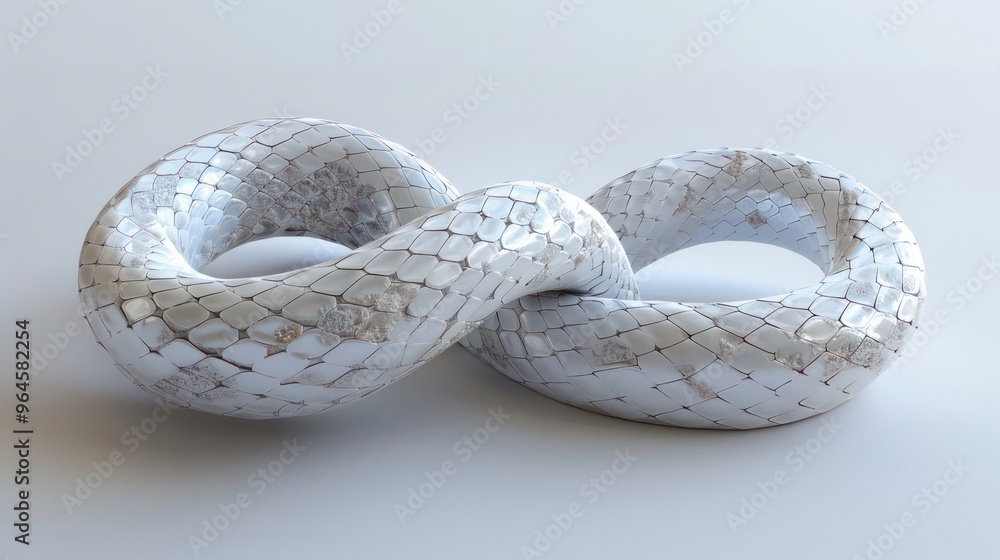 Poster 3d rendered white abstract shape with a textured surface, resembling scales, in the form of a figure