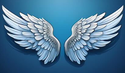 Obraz premium Angel wings isolated on blue background, illustration,