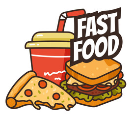 Fast food street junk food line art simple style isolated concept set 