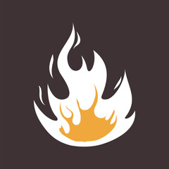 White fire flame isolated on black background icon