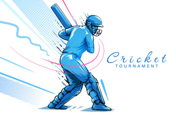 Vector illustration of batsman playing cricket. Batsman hitting the ball in action. Cricket tournament Banner design concept on isolated background