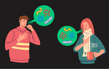 People have flu virus season disease simple line style isolated concept 