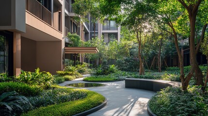 Obraz premium Garden stone walkway with lighted candles in the evening.landscape lawn with steping stone.photo