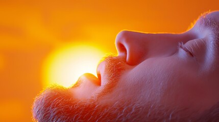 A close-up of a man s face, gasping for air while lying awake, showing signs of sleep apnea