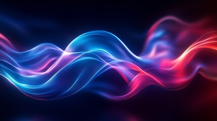 Abstract light waves in blue and red colors on a dark background