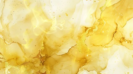 A magnificent texture of a golden watercolor forms a captivating background. The golden hue shimmers and glows, creating a luxurious and warm feel. The texture is rich and unique, with the watercolor 