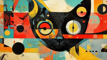Abstract Colorful Cat in Retro Futurism Style Artwork