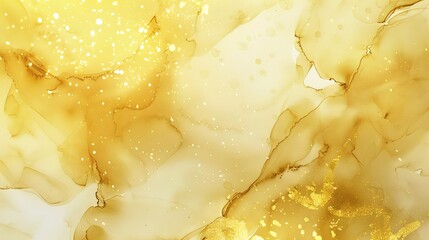 A magnificent texture of a golden watercolor forms a captivating background. The golden hue shimmers and glows, creating a luxurious and warm feel. The texture is rich and unique, with the watercolor 