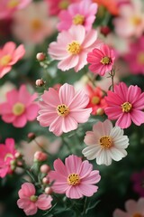 Fototapeta premium Vibrant pink and white flowers in full bloom, creating a cheerful and lively atmosphere.