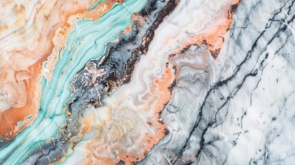A captivating texture of marble forms a colorful background. The marble shows unique patterns and swirls, with a variety of colors blending together. This background has a rich and luxurious feel, wit