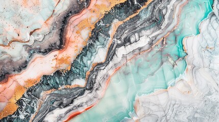 A captivating texture of marble forms a colorful background. The marble shows unique patterns and swirls, with a variety of colors blending together. This background has a rich and luxurious feel, wit