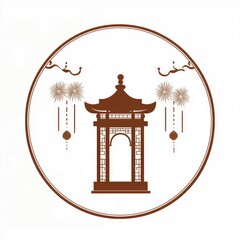 Golden Circle with Red and Gold Leaves Floral Frame