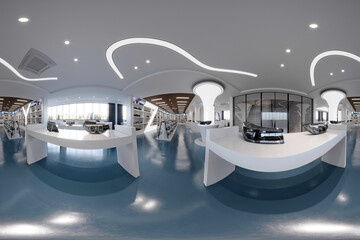 360 degrees auto part shop, 3d rendering