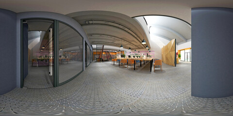 360 degrees view of working office interior