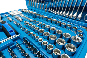 Socket wrench tool set close up