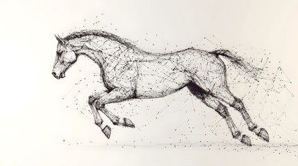 Running Horse from Lines: A dynamic image of a galloping horse, its powerful form outlined by flowing lines and clusters of dots representing its muscles.

