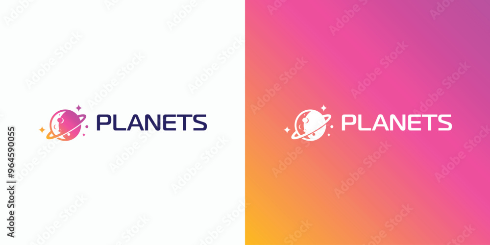 Poster planet and star shape vector logo design with modern, simple, clean and abstract style. icon for bus