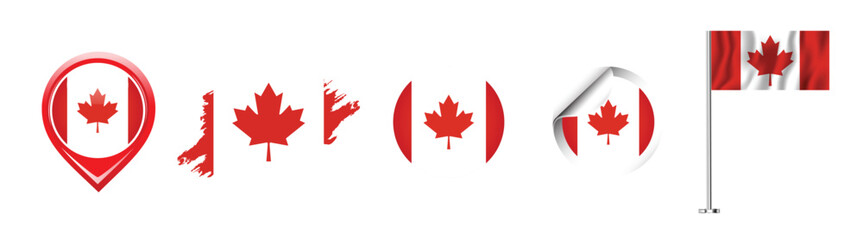 Collection of various Canada flags.