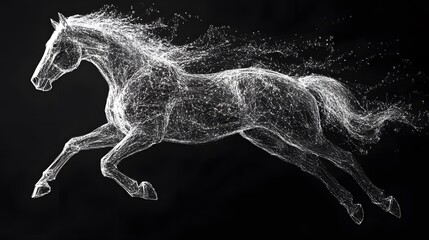 Running Horse from Lines: A dynamic image of a galloping horse, its powerful form outlined by flowing lines and clusters of dots representing its muscles.
