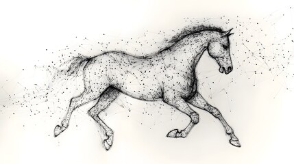 Running Horse from Lines: A dynamic image of a galloping horse, its powerful form outlined by flowing lines and clusters of dots representing its muscles.

